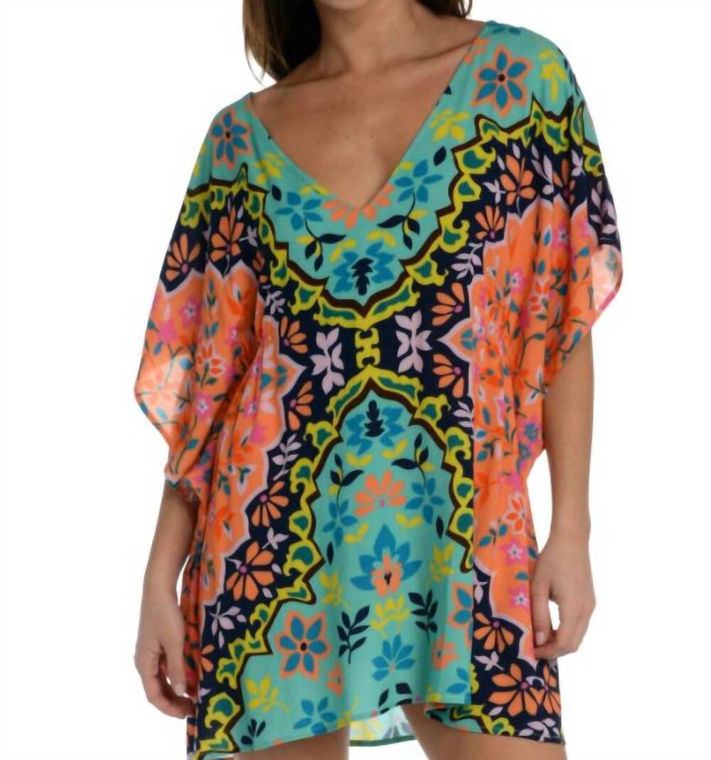NEW SUNSHINE 79 flora block caftan swim cover in multi-color